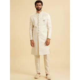 Manyavar Men Embroidered Mandarin Collar Sherwani Set-image-25