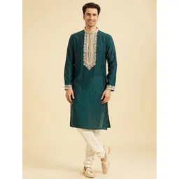 Manyavar Men Embroidered Regular Thread Work Kurta with Churidar-picture-32