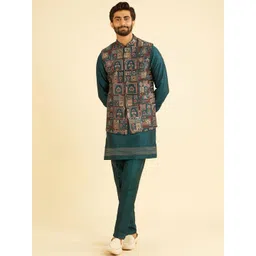 Manyavar Men Floral Embroidered Kurta with Pyjama & Nehru jacket-image-10