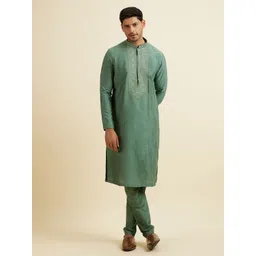 Manyavar Men Floral Embroidered Regular Kurta with Pyjamas-image-16