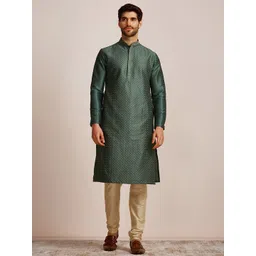 Manyavar Men Floral Embroidered Thread Work Kurta with Churidar-image-28