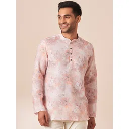 Manyavar Men Floral Printed Curved Above Knee Kurta-image-3