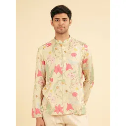 Manyavar Men Floral Printed Festive Satin Short Kurta-image-4