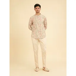 Manyavar Men Floral Printed Mandarin Collar Cotton Short Kurta-image-33