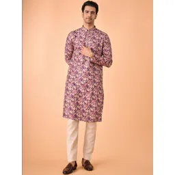 Manyavar Men Floral Printed Regular Kurta with Pyjamas-image-6