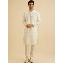 Manyavar Men Floral Printed Regular Kurta with Pyjamas-image-12