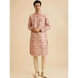 Manyavar Men Floral Printed Regular Sequinned Kurta with Trousers-image-37