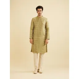 Manyavar Men Floral Woven Designs Mandarin Collar Straight Kurta With Pyjamas-picture-21