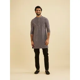 Manyavar Men Geometric Embroidered Sequnnied Mandarin Collar Straight Kurta With Trousers-picture-13