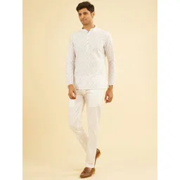 Manyavar Men Geometric Printed Mandarin Collar Cotton Short Kurta-picture-20