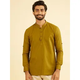 Manyavar Men Mandarin Collar Cotton Short Kurta-image-9