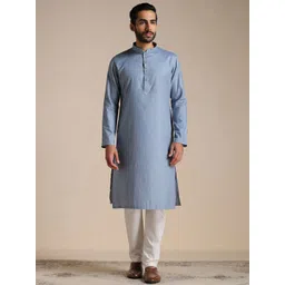 Manyavar Men Mandarin Collar Pure Cotton Kurta with Pyjamas-image-49