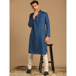 Manyavar Men Mandarin Collar Pure Cotton Kurta with Pyjamas-picture-25