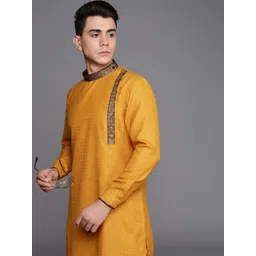 Manyavar Men Orange Self Design Patchwork Detail Kurta-picture-10