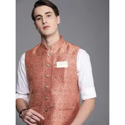Manyavar Men Rust Ethnic Motifs Woven Design Nehru Jacket-picture-24