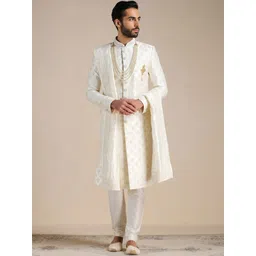 Manyavar Men Self-Design Art Silk Full Sleeves Sherwani Set-image-16