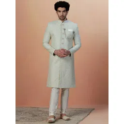 Manyavar Men Traditional Paisley Embroidered Art Silk Sherwani Set-image-42