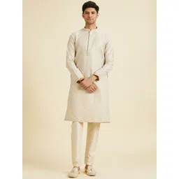 Manyavar Men Woven Design Embroidered Long Sleeves Regular Straight Knee Length Kurta Set-picture-11