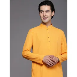 Manyavar Men Yellow Mandarin Collar Kurta-image-22