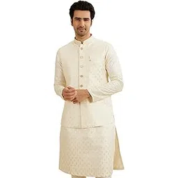manyavar Men's Art Silk Diamond Pattern Nehru Jacket (1pc)-picture-34