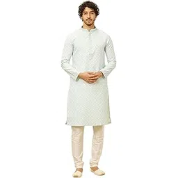 manyavar Men's Art Silk Jacquard Embroidered Kurta Pyjama Set (2pcs)-picture-41