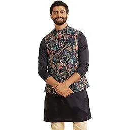manyavar Men's Blended Cotton Floral Printed Modern Style Nehru Jacket (1pc)-picture-24