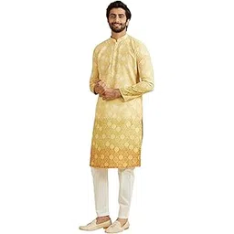 manyavar Men's Cotton Blend Circular Bandhani Prints Kurta Pyjama Set (2pcs)-picture-44