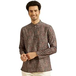 manyavar Men's Cotton Blend Digital Print Short Kurta (1pc)-picture-43