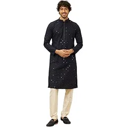 manyavar Men's Cotton Blend Embroidered Kurta Pyjama Set (2pcs)-picture-46