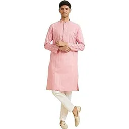 manyavar Men's Cotton Neckline Embroidered Solid Kurta Pyjama Set (2pcs)-picture-38