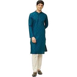 manyavar Men's Cotton Regal Gold Zari Embroidered Kurta Pyjama Set (2pcs)-picture-13