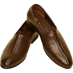 manyavar Men's Faux Leather Cutwork Pull On Loafers-picture-42