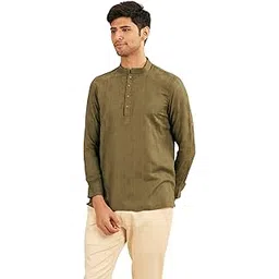 manyavar Men's Jacquard Self Design Short Kurta (1pc)-picture-25