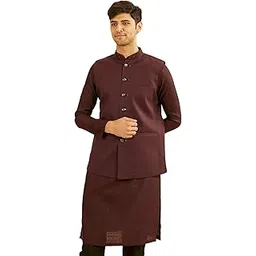 manyavar Men's Rayon Blend Solid Classic Nehru Jacket (1pc)-picture-49