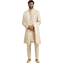 manyavar Men's Satin Sequin Dupatta (Beige)-picture-42