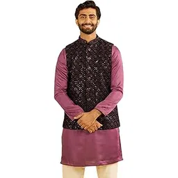 manyavar Men's Velvet Embroidery with Sequins Nehru Jacket (1pc)-picture-10
