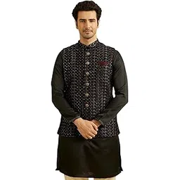 manyavar Men's Velvet Sequined Nehru Jacket (1pc)-picture-27