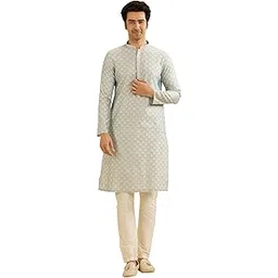 manyavar Men's Viscose Blend Digital Leaf Print Kurta Set (2pcs)-picture-48