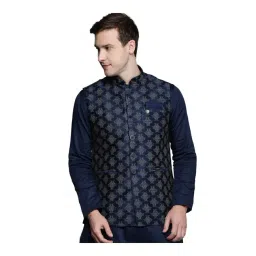 Manyavar Navy Printed Nehru Jacket-picture-36