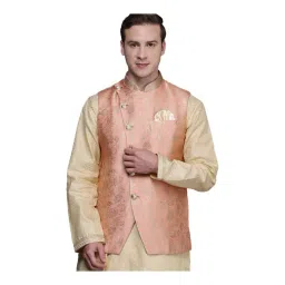 Manyavar Peach Regular Fit Self Pattern Nehru Jacket-picture-16