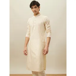 Manyavar Self Design Mandarin Collar Pure Cotton Kurta With Pyjamas-picture-32
