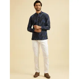 Manyavar Woven Design Mandarin Collar Cotton Short Kurta-picture-40