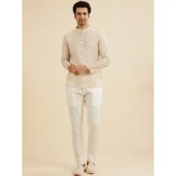 Manyavar Woven Design Mandarin Collar Straight Kurta-picture-12