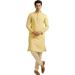 Men's Art Silk Jacquard Embroidered Kurta Pyjama Set (2pcs)-image-48