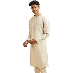 Men's Art Silk Jacquard Embroidered Kurta Pyjama Set (2pcs)-image-49