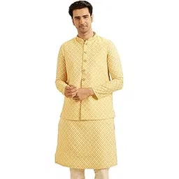 Men's Art Silk Self Textured & Stone Embellished Nehru Jacket (1pc)-image-3