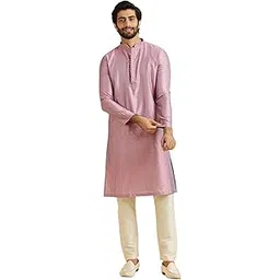 Men's Art Silk Textured Neckline Embroidered Kurta Pyjama Set (2pcs)-image-1