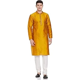 Men's Art Silk Textured Regular Fit Kurta Churidar Set (2pcs)-image-0