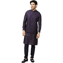 Men's Blended Self Design Full Sleeves Jacket Payjama Set-image-30