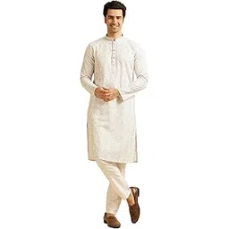 Men's Cotton Blend Floral Print & Chikankari Kurta Set (2pcs)-image-34